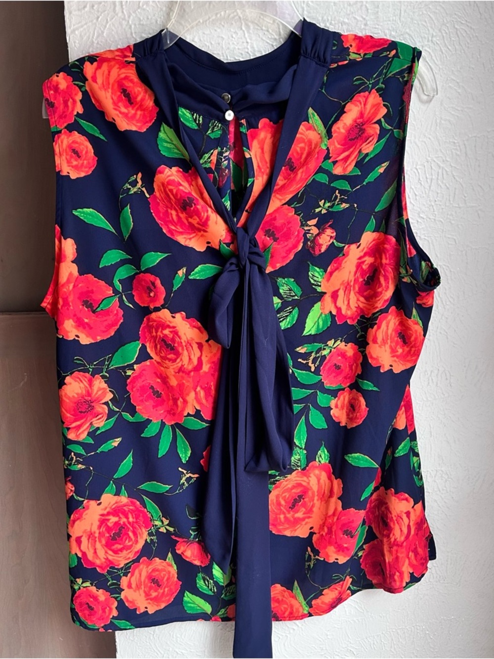 7th Avenue New York & Company floral high neck tank with bow XL - Picture 2 of 8